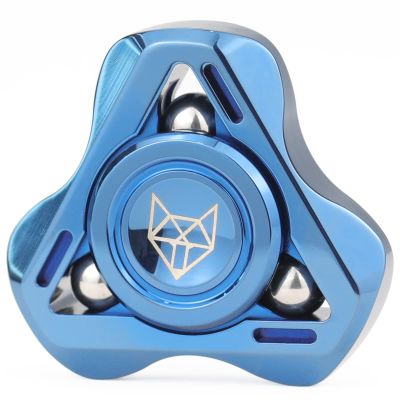 FREELOVE Clicking Sound Metal Fidget Spinners for Adults, Steel and Glow Balls Replaceable, Small Tri Figette Toys, Premium High Speed Long Spin Bearings, Mirror Blue