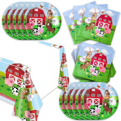 41pcs Farm Party Supplies ,include 20 Dessert Plat, 20 Napkin and 1pcs Tablecloth,Used for Farm Birthday Party Decoration