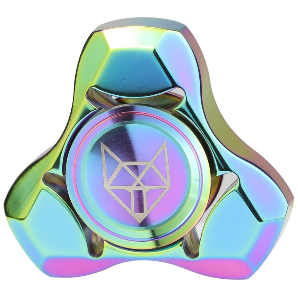 FREELOVE Metal Fidget Spinner for Adults, Stainless Steel Heavy Spinning Toys, Small Mini Fox Hand Gyro, Bearing Premium Long High Spin Fidget Block, Rainbow