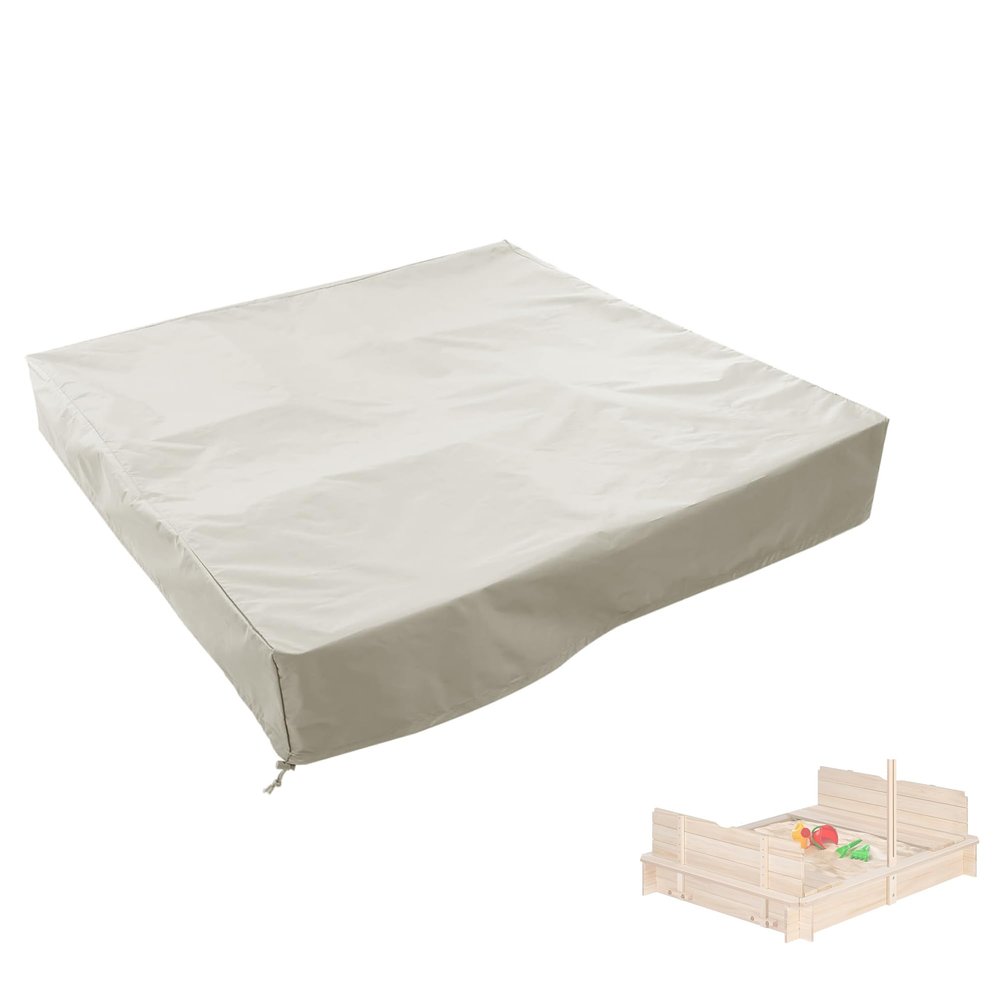 SOFW Sandbox Cover, Sandbox Sandpit Cover Waterproof and Sun Protection, 420D Heavy Duty Square Sandbox Protective Cover with Drawstring, Khaki, 72x72x8in