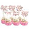 24 PCS Happy Mother's Day Cupcake Toppers Glitter Super Mom Cupcake Picks Love You Mom Cake Decorations for Happy Mother's Day Theme Women Birthday Party Cake Decorations Supplies Rose Gold view 1