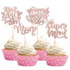 24 PCS Happy Mother's Day Cupcake Toppers Glitter Super Mom Cupcake Picks Love You Mom Cake Decorations for Happy Mother's Day Theme Women Birthday Party Cake Decorations Supplies Rose Gold view 4