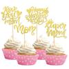 24 PCS Happy Mother's Day Cupcake Toppers Glitter Best Mom Love You Mom Cupcake Picks for Happy Mother's Day Theme Women Birthday Party Cake Decorations Supplies Gold view 1