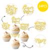 24 PCS Happy Mother's Day Cupcake Toppers Glitter Best Mom Love You Mom Cupcake Picks for Happy Mother's Day Theme Women Birthday Party Cake Decorations Supplies Gold view 3