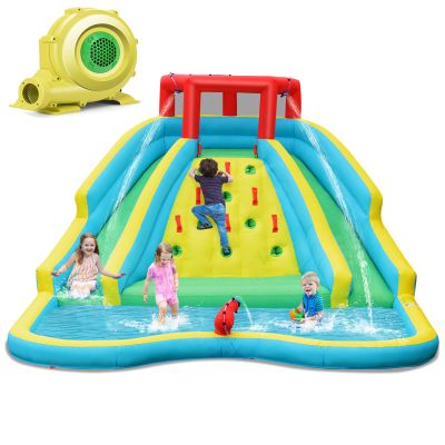 KOTEK Inflatable Water Slide, Giant Water Park Waterslide Inflatables w/Large Splashing Pool, 2 Slides, Climbing Wall & Water Hose, Outdoor Blow up Water Slides for Kids Backyard Fun(with 735W Blower)