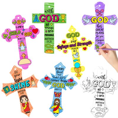 CY2SIDE 60PCS Color Your Own Holy Week Cross, Make Your Own Bible Cross Bookmark for Kids, Magic Art Making Kit for Bible School, DIY Christian Religious Sunday School Crafts for Kids Home Activities