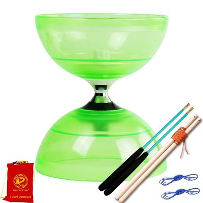 Lightning High Speed Pro Diabolo for Professional Juggling - Shining Chinese Yoyo Set Includes 2 Handsticks in Wooden & Fiberglass Diablo Sticks, 2 Strings, and Carry Bag (Green, 5-Axle)