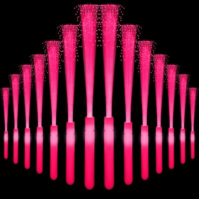 24 Pack Pink Glow Sticks Light Up Fiber Optic Stick Glow Wands Bulk with 3 Flashing Models for Valentine's Day Easter July 4th Party Favors Birthday Concerts Clubs