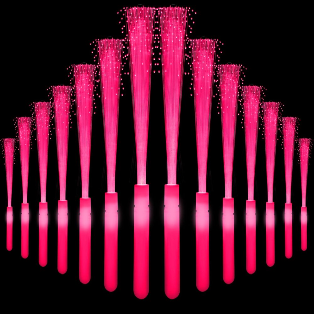 24 Pack Pink Glow Sticks Light Up Fiber Optic Stick Glow Wands Bulk with 3 Flashing Models for Valentine's Day Easter July 4th Party Favors Birthday Concerts Clubs