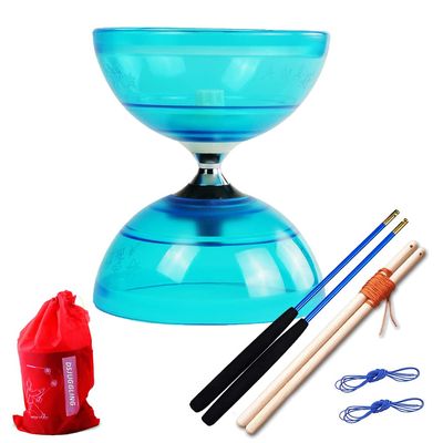 Lightning High Speed Pro Diabolo for Professional Juggling - Shining Chinese Yoyo Set Includes 2 Handsticks in Wooden & Fiberglass Diablo Sticks, 2 Strings, and Carry Bag (Blue, 5-Axle)