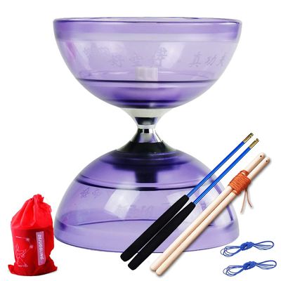 Lightning High Speed Pro Diabolo for Professional Juggling - Shining Chinese Yoyo Set Includes 2 Handsticks in Wooden & Fiberglass Diablo Sticks, 2 Strings, and Carry Bag (Purple, 3-Axle)