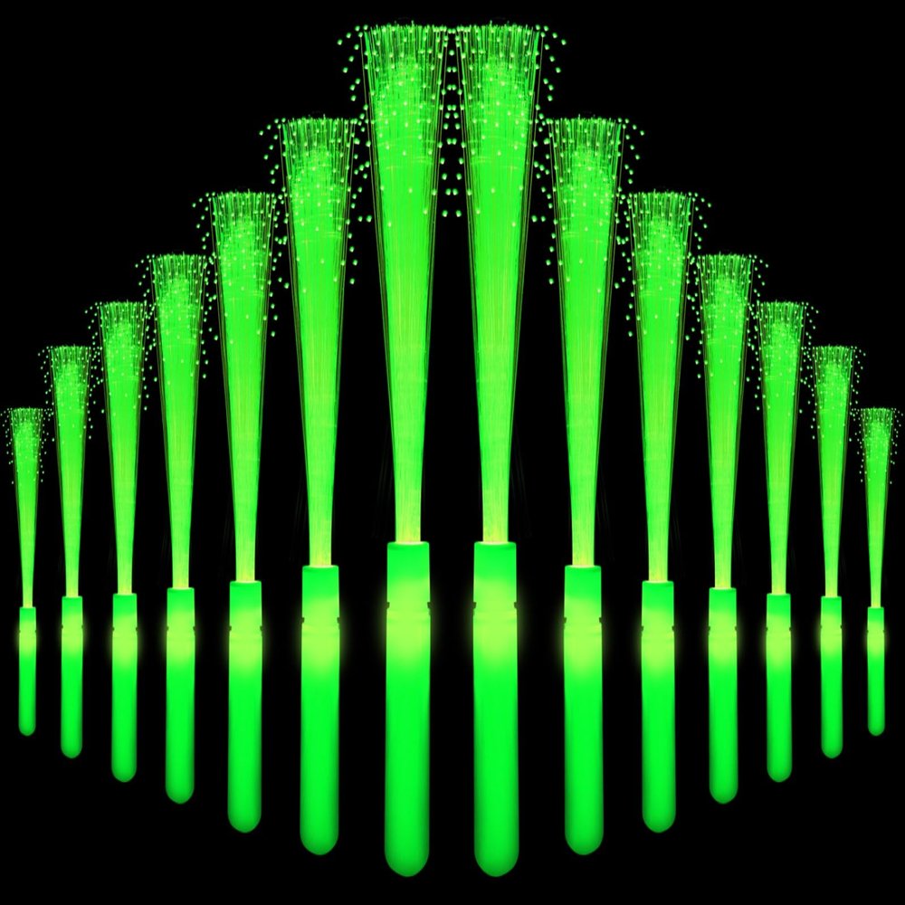 NUDALA 36 Pack Green Glow Sticks Light Up Fiber Optic Stick Glow Wands Bulk with 3 Flashing Models for Christmas Saint Patrick's Day Easter Party Favors