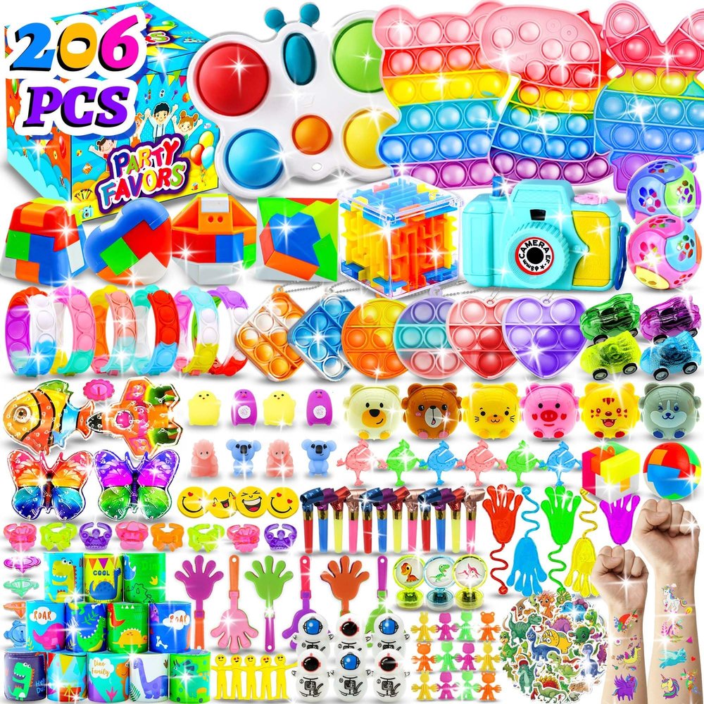 206PCS Party Favors for Kids 3-5 4-8-12, Fidget Toys Pack Birthday Bulk Goodie Bag Stuffers, Treasure Box Toys for Classroom Prizes for Kids