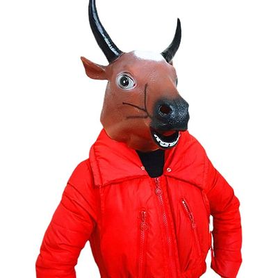 Party Animal Headdress, Funny Animal Headdress, Horse, Panda Head Set Latex mask cos mask Halloween Costumes Funny Props (Brown Cow Head)