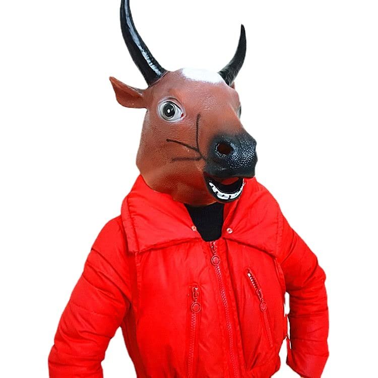 Party Animal Headdress, Funny Animal Headdress, Horse, Panda Head Set Latex mask cos mask Halloween Costumes Funny Props (Brown Cow Head)