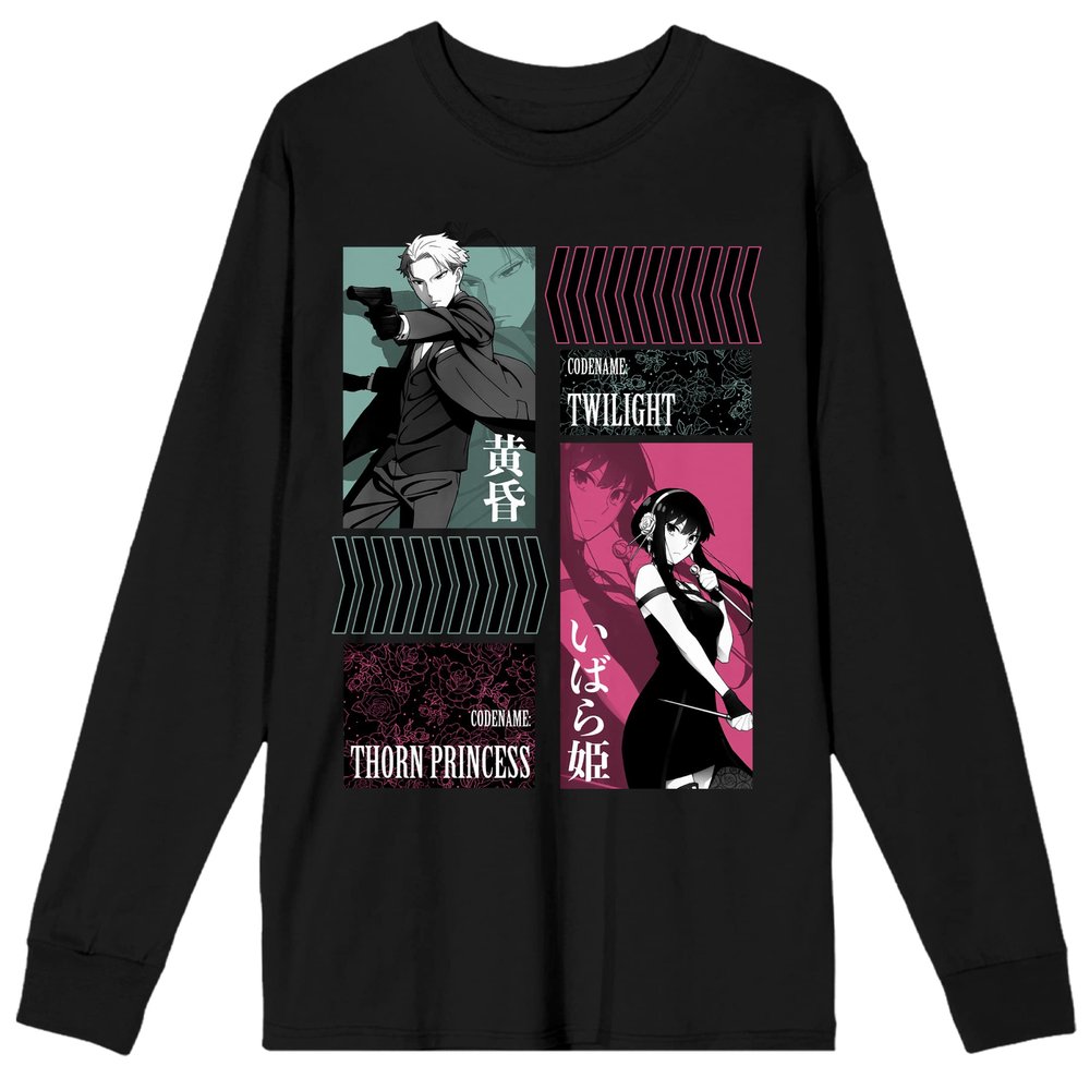 Spy x Family Loid and Yor Codenames Men's Black Long Sleeve Crew Neck Tee-3XL