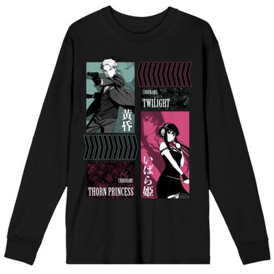 Spy x Family Loid Forger Screenshots Men's Black Long Sleeve Crew Neck Tee-Large
