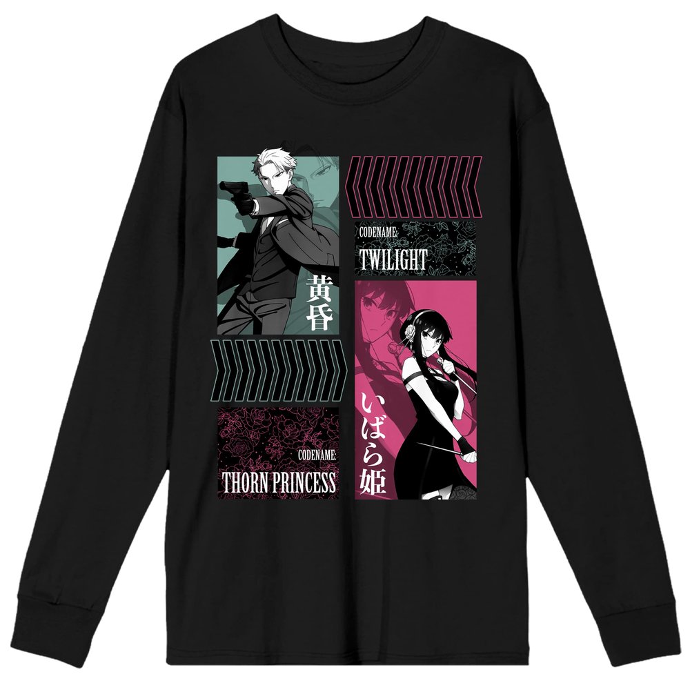 Spy x Family Loid Forger Screenshots Men's Black Long Sleeve Crew Neck Tee-Large