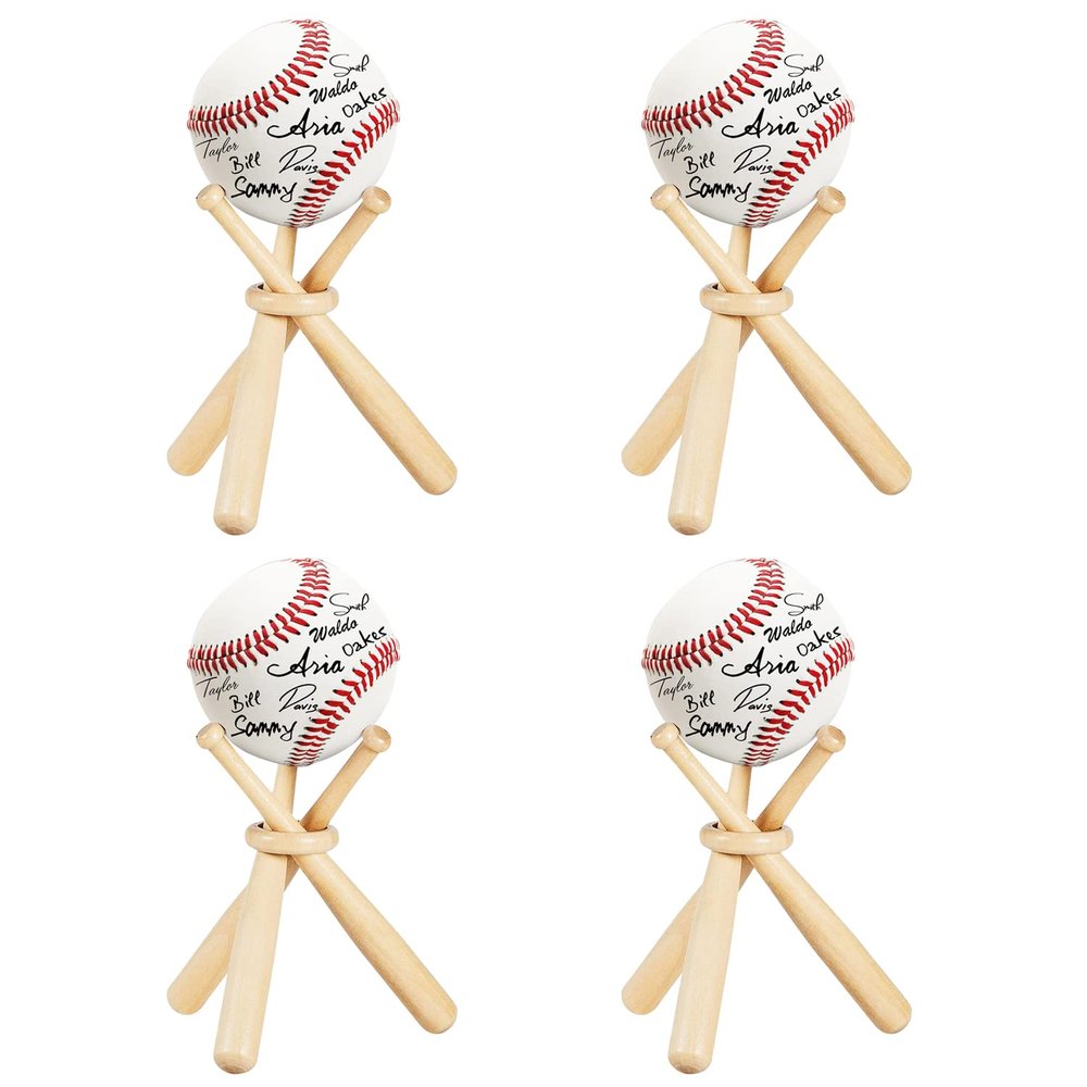 Baseball Stand Baseball Holders, Baseball Display Case for Balls Display Wooden Baseball Bat Display Stand Holder Display Baseball Centerpieces for Tables for Kids and Sports Lover (4)