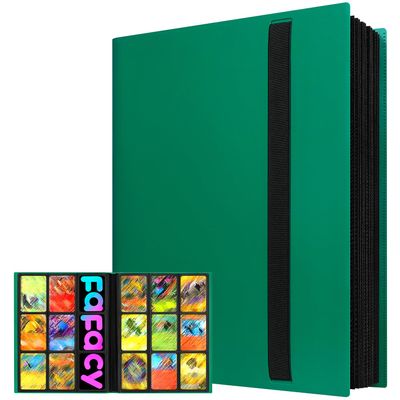 2026Trading Card Binder 9 Pocket, Premium Sports Collection Binder Game Cards Book with Sleeves Side Loading, Anti-open Strap Double Sided Waterproof 360 Card Folder