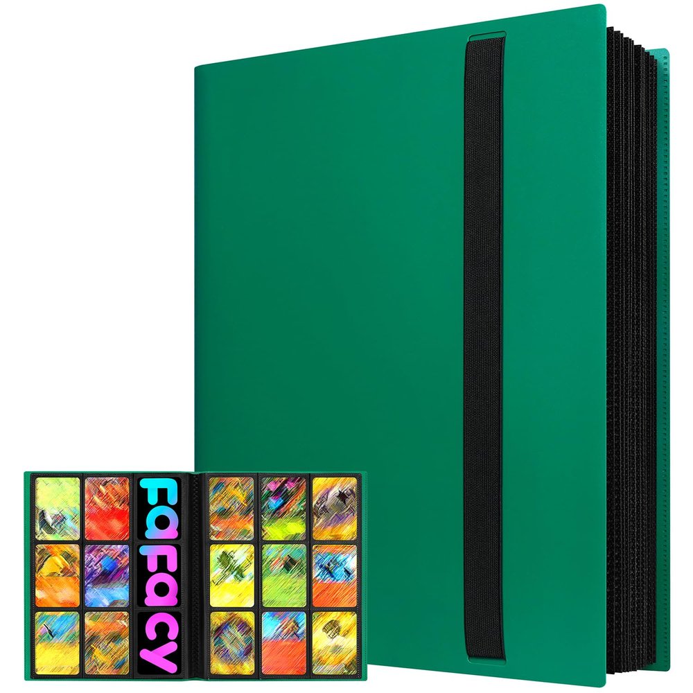 2026Trading Card Binder 9 Pocket, Premium Sports Collection Binder Game Cards Book with Sleeves Side Loading, Anti-open Strap Double Sided Waterproof 360 Card Folder