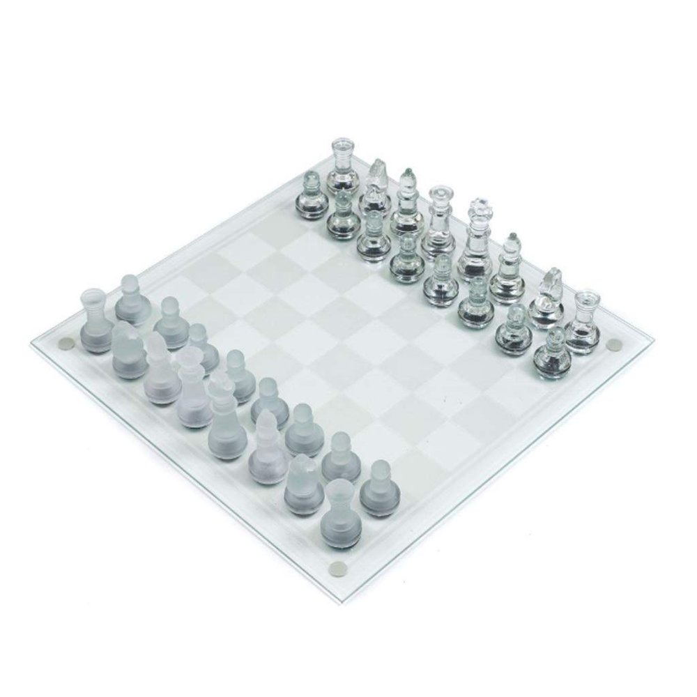 Crystal Glass Chess Portable Travel Chess Frosted Clear Chess Pieces Luxury Classic Interactive Game Educational Toy Gift (Size : Small)