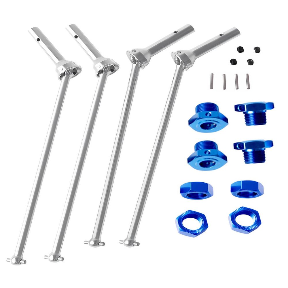 RCMYou Drive Shaft Axles Upgrades Part for 1/8 Kraton 6S BLX,Outcast 6S BLX,#45 Steel 4PCS Front Rear CVD Driveshaft Silver,w/Wheel Hex Nuts Navy Blue