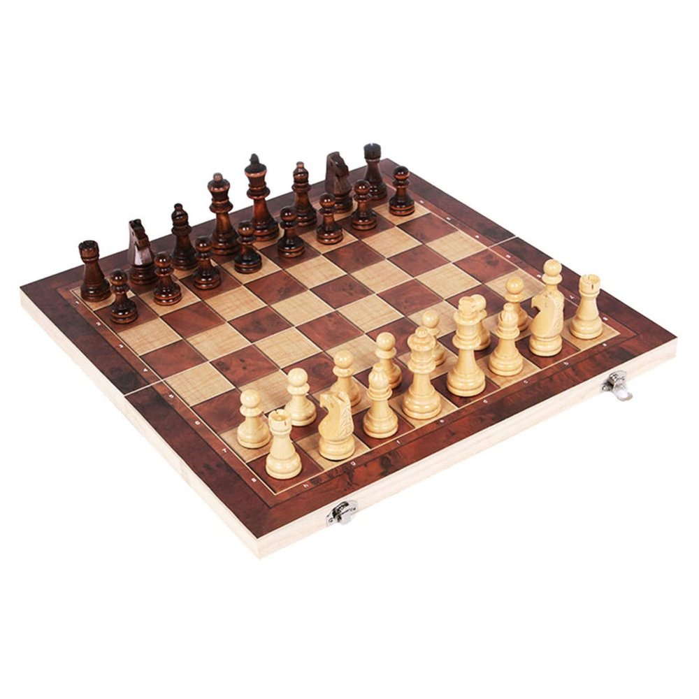 3 in 1 Wooden Set Backgammon Checkers Folding Wooden Chess Board Indoor Travel Chess Wooden Pieces Chess Pieces (Size : 34x34cm) (24x24cm)