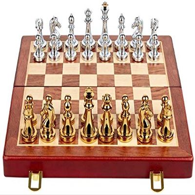 28.5cm x 29.2cm Wood Set with Metal Pieces - Folding Game Board with Storage