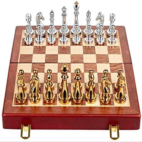 28.5cm x 29.2cm Wood Set with Metal Pieces - Folding Game Board with Storage