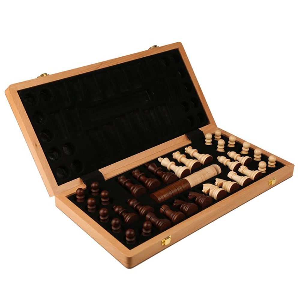 16.5" 2 in 1 Chess Checkers Set Large Folding Set with Chess Piece Storage Slot for Kids Chess Gifts