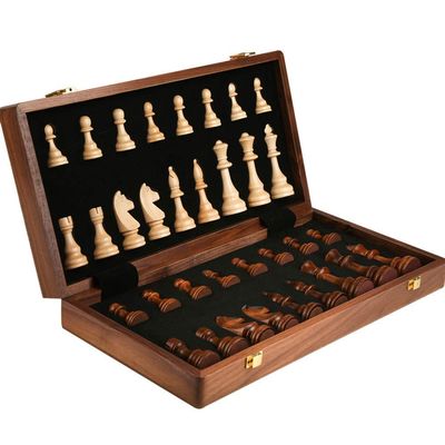 Beautifully Chess Set Wooden Chess Foldable Chess Set Board with Portable Folding Interior Storage Travel Board Chess Sets (39cm)