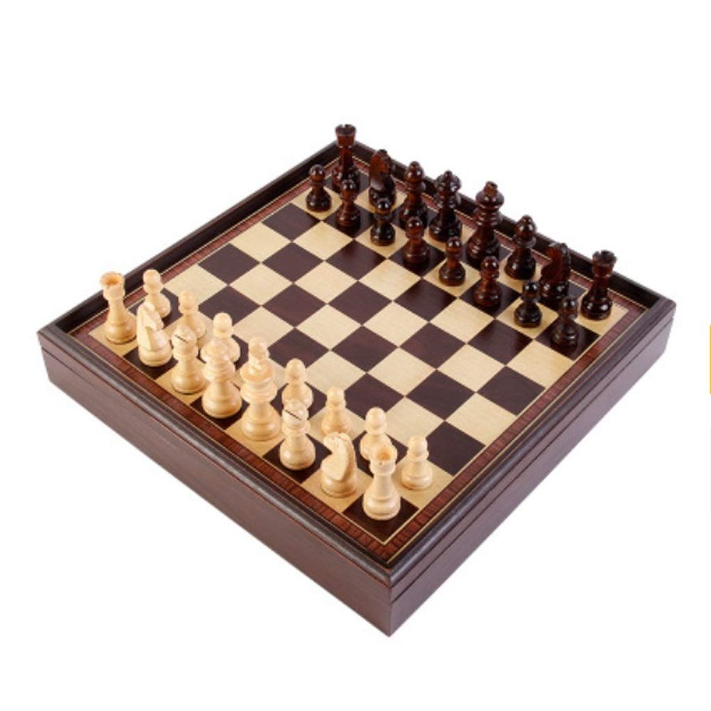 Chess Fun Wooden Chess Portable Travel Chess with Storage Box for Easy Storage of Chess Pieces (31X31X5.3CM 12.2X12.2X2IN) Chess Gifts