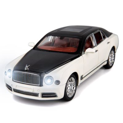 BDTCTK Compatible for 1:24 Scale Bentley Mulsanne Diecast Cars Models, Pull Back Car Toys with 6 Open Doors, Light and Sound, Boys Toys Kids Adults Gifts (White)