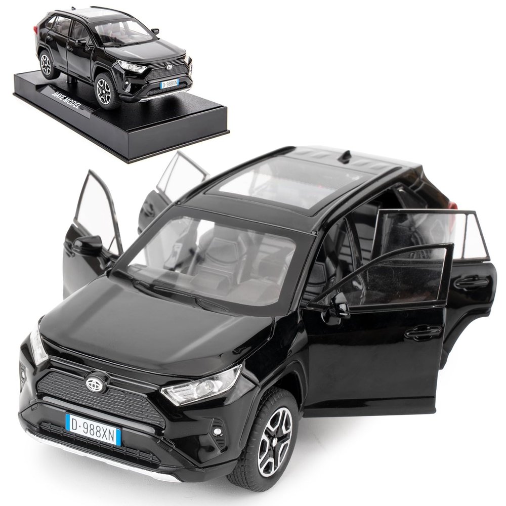 WAKAKAC Model Car 1/32 RAV4 Alloy Diecast Collectible Toy Car with Light and Sound Toy Vehicle Door Can Be Opened for Boys Kids Toddler Gift (Black)