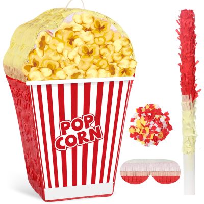Aoriher Pop Corn Piata Set Carnival Piata with Stick Blindfold for Movie Night Theme Adult Circus Short Carnival Birthday Party Theme Dance Party Decoration Supplies(Popcorn Pinata)