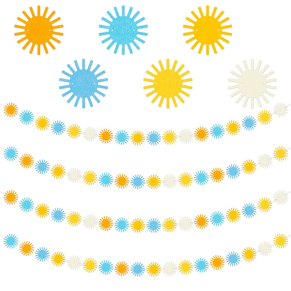 G1ngtar 4Pcs Retro Boho Sun Sunshine Garland Felt Artificial Here Comes The Son Hippie String Banner First Trip Around the Sun Bohemian Aesthetic Decoration for Indoor Outdoor Baby Shower Birthday