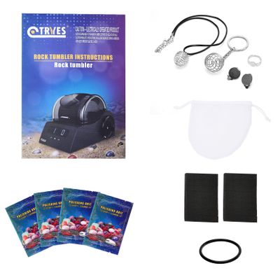 Tryes Rock Tumbler Kit - Adults, All Ages - Rock Polisher with Noise Reduction Cover, Speed & Timer Control, Includes 4 Polishing Grits, Rough Gemstones, Learning Guide