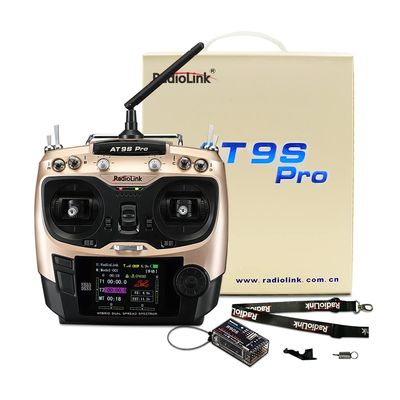 Xiangtat Radiolink AT9S Pro 10/12 Channels Radio Transmitter and Receiver R9DS, Long Range for Airplane/Jet/FPV Racing Drone/Quad/RC Truck Car/Boat and More (AT9S Pro-Gold)