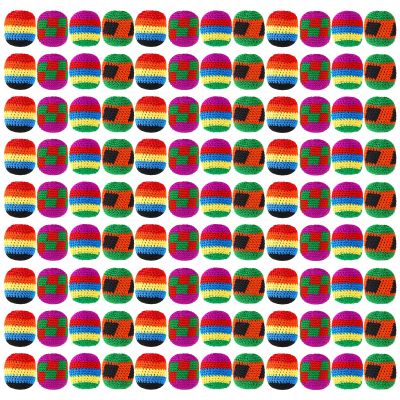 Yunsailing 100 Pieces Knit Sack Balls for Kids Knitted Kickball Soft Juggling Balls Multicolored Crochet Geometric Pattern Foot Bag Kick Sack for Kids Boys and Girls, Random Color