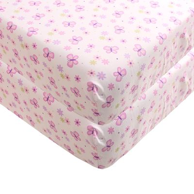 Pink Butterfly Crib Fitted Sheet for Girls 2 Pieces Butterfly Baby Girl Nursery Crib Fitted Sheet 28 x 52 ''