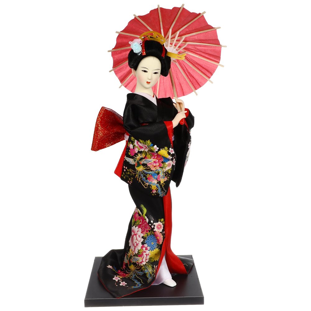 jojofuny Japanese Geisha Doll Kimono Figurine 11 Inch Porcelain Asian Doll Statue for Home Office Decor Japanese Culture