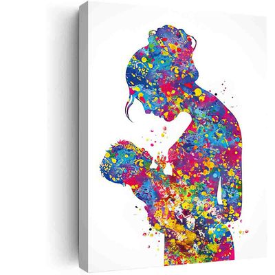 DAVUD Art For Living Room Decor,Mother and Daughter,Mother and Son,Mother and Baby,Mother and Children,Mother and Kids,Watercolor Print New Mum Baby Shower Midwife- 16in x24 in-Ready to hang