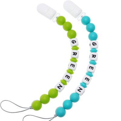 Personalized Pacifier Clip with Name, Customizable Pacifier Clip (2 Pack) (Green + Turquoise)