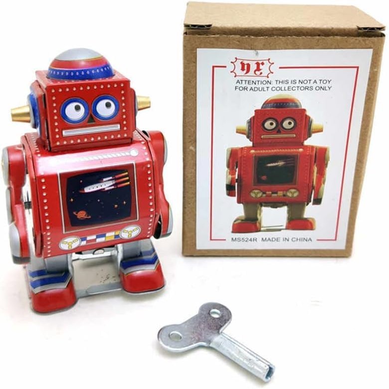 Charmgle Mini Retro Wind-up Robot Toy Clockwork Walking Model Machine Toys Adult Collection Home Decoration Red
