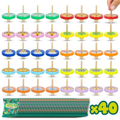 BONNYCO Wood Spinning Top 40 Pack Jungle Kids Party Favors. Spinning Tops Goodie Bags Stuffers for Kids 3-5 4-8, Return Gifts for Birthday Party. Goody Bag Stuffers, Pinata, Classroom Prizes, Rewards