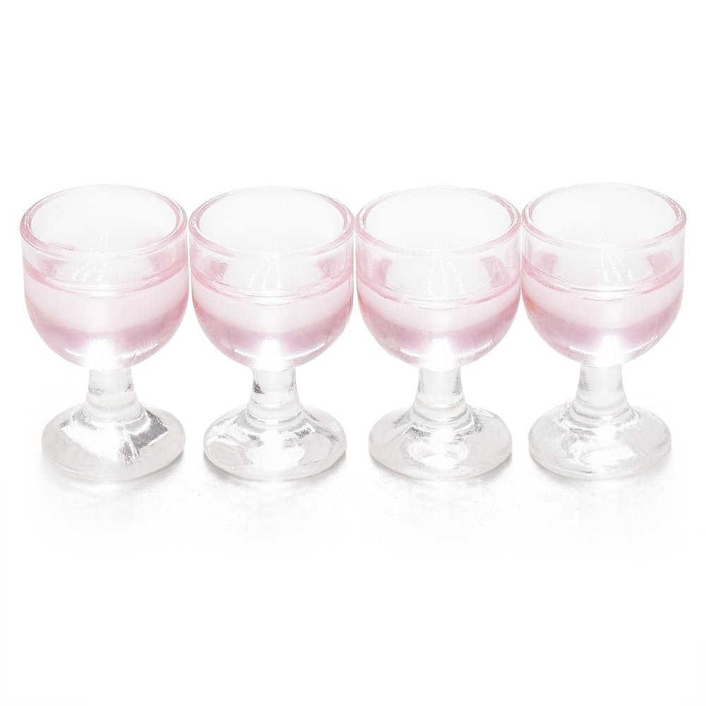 Odoria 1/12 Miniature Wine Glasses 4Pcs Dollhouse Decoration Accessories, Rose Wine