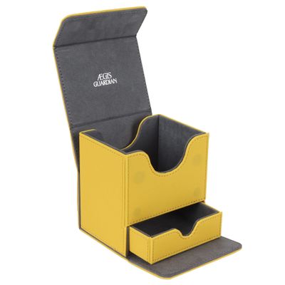 AEGIS GUARDIAN Card Deck Box with Dice Tray for MTG Cards, Commander Deck Box fit 150+ Sleeved Cards, PU Leather Card Storage Box Strong Magnet Deck Game Case for TCG CCG, Yellow