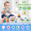 Plunack 6 in 1 Montessori Baby Toy for Toddlers, Infant Teething Babies Stacking Blocks Rings Pull String Toy Suction Cup Spinner Toy Matching Eggs Shape Sorter Sensory Bin view 2