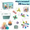 Plunack 6 in 1 Montessori Baby Toy for Toddlers, Infant Teething Babies Stacking Blocks Rings Pull String Toy Suction Cup Spinner Toy Matching Eggs Shape Sorter Sensory Bin view 3